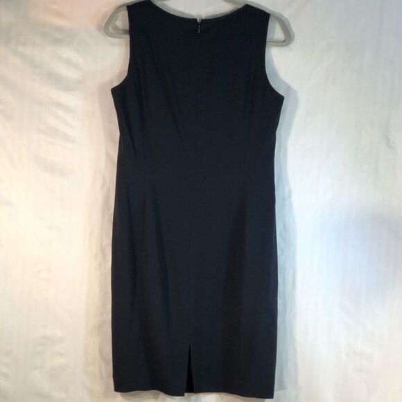 Tamotsu New York Crepe Navy Blue Crew Neck Sleeveless Sheath Dress M - Picture 4 of 9